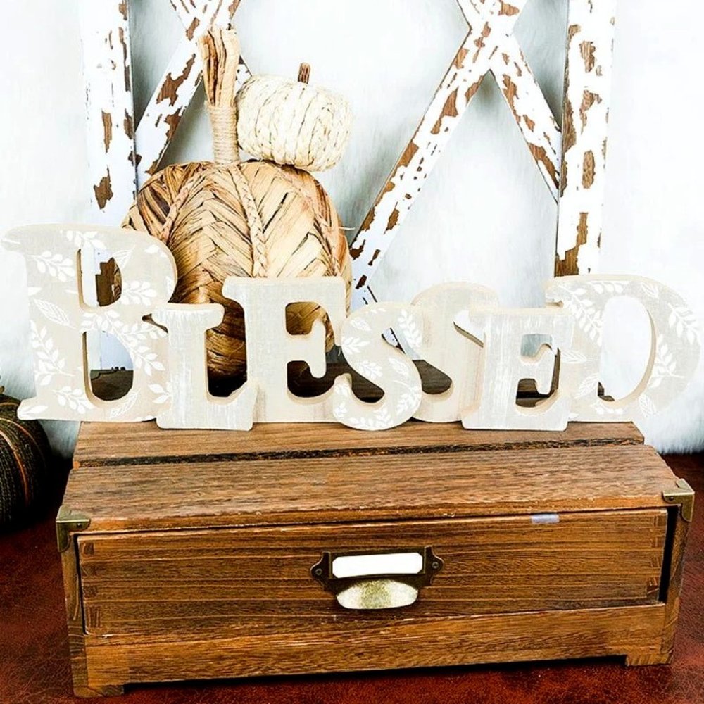 "Blessed". Table or Shelf Wood Décor. NWT.